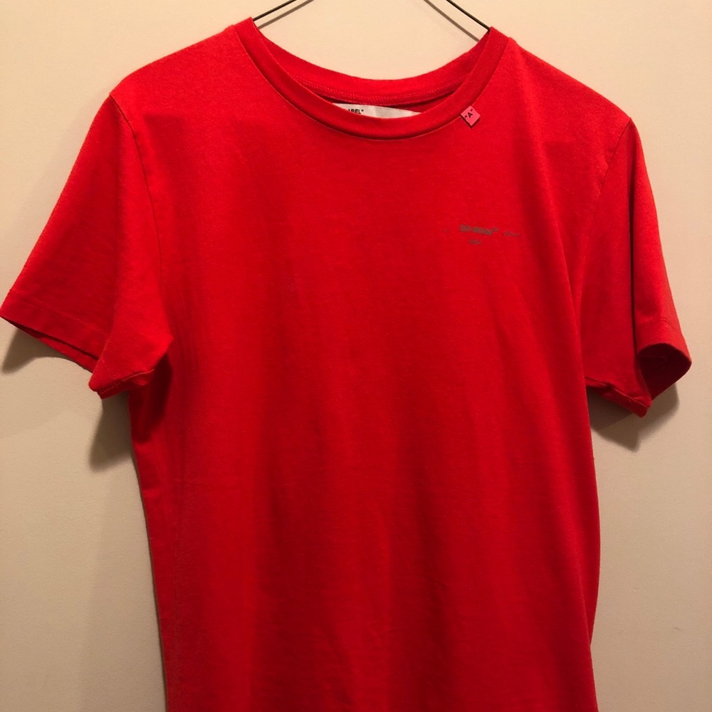 Off-White Unfinished Short-Sleeve Tee (Red)